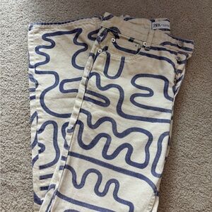 Zara Cream and purple Artistic Jeans